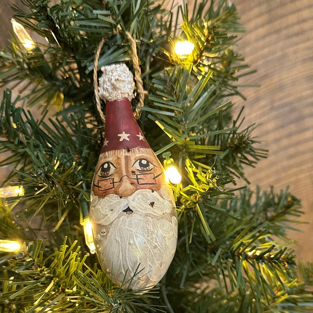 Vintage 1993 Handcrafted Hand-painted Santa Gourd Ornament -Artist signed